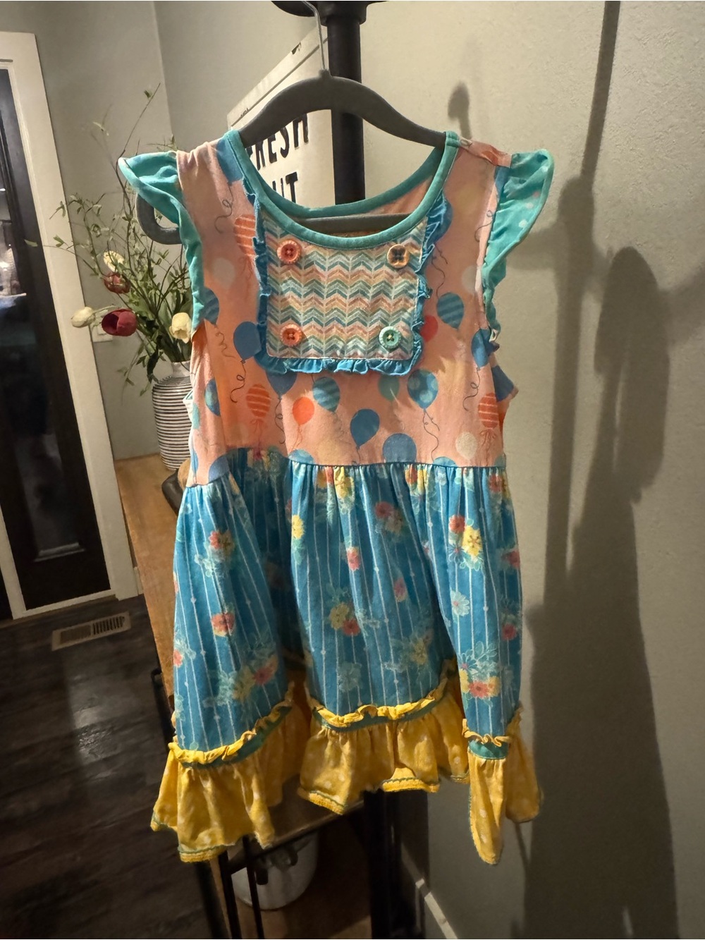Matilda Jane Turquoise, Pink & Yellow Ruffle Balloon Print Dress